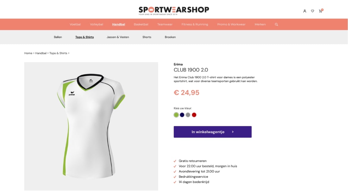 CTA op de productpagina van sportwearshop